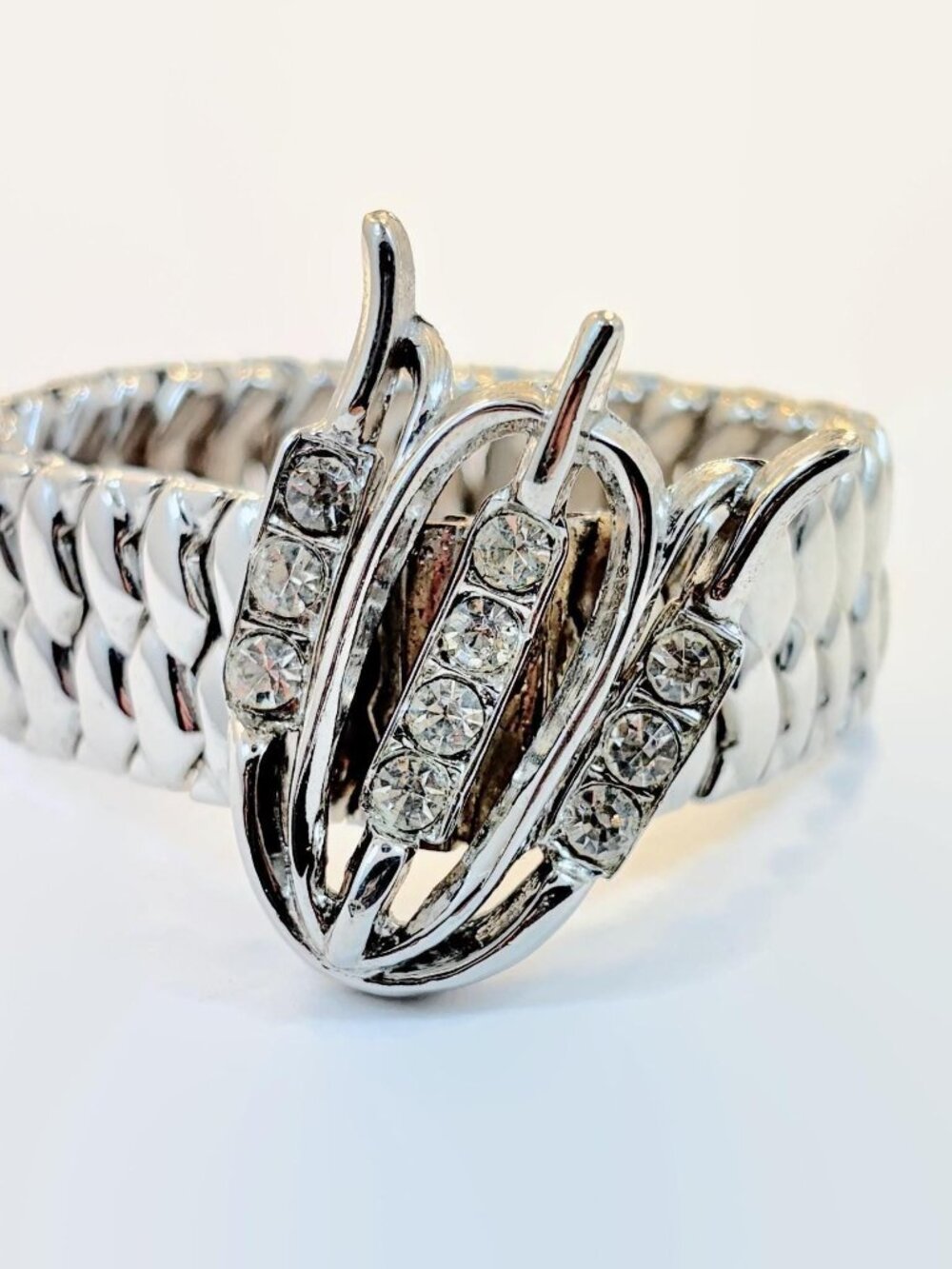 Expansion Bracelet, Occupied Japan, Sweetheart, Rhinestone, Vintage 1940s
